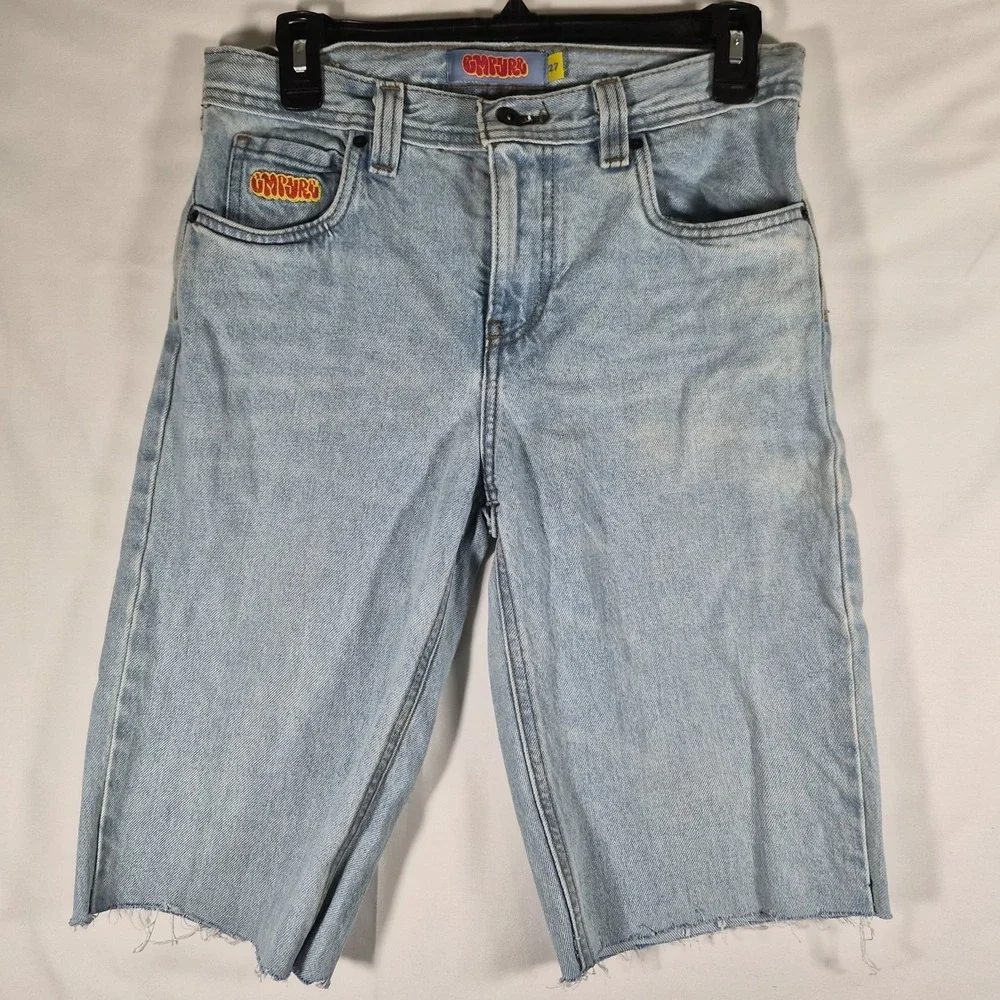 Empyre Denim Jorts Shorts Mens 27 Light Wash Baggy Y2K Skater Streetwear Raw Hem